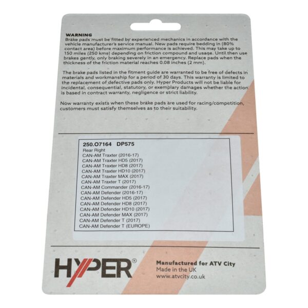 zoom Brake Disc Pads Rear RH Can Am Traxter Commander 1 8575